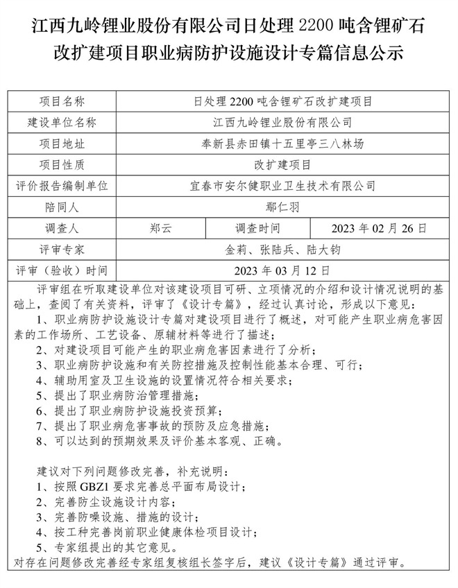 江西九嶺鋰業(yè)股份有限公司日處理2200噸含鋰礦石改擴(kuò)建項(xiàng)目職業(yè)病防護(hù)設(shè)施設(shè)計(jì)專(zhuān)篇信息公示.jpg